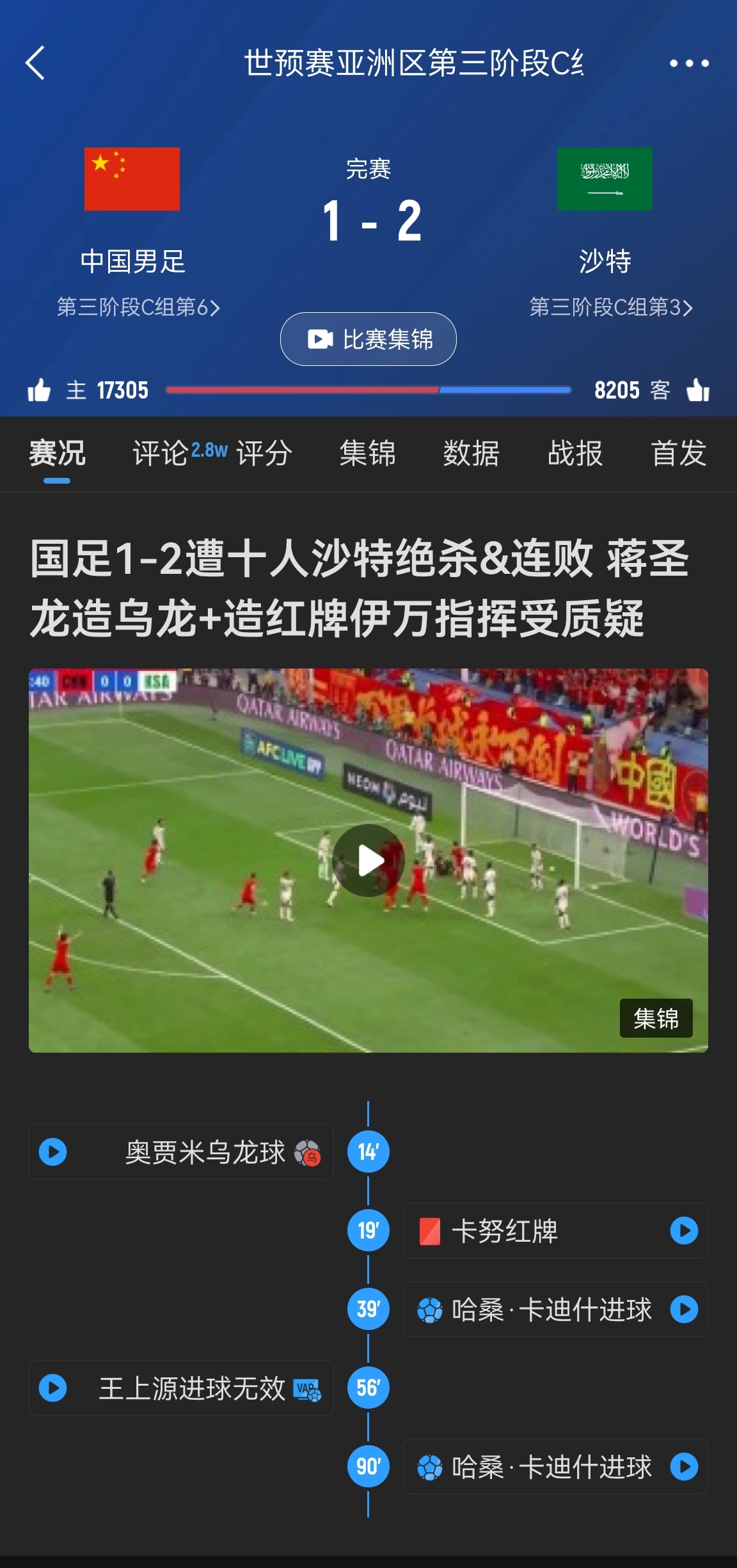  今天什么劇本？首戰(zhàn)沙特也是半場紅牌+蔣光太傷退，最后國足被翻